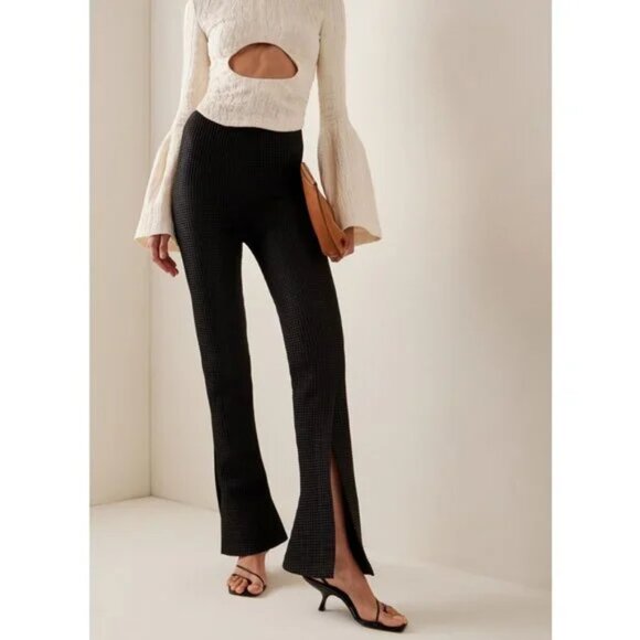 A.W.A.K.E. MODE Asymmetric Slit-Detailed Waffle Knit Pants Size 6 - Picture 2 of 15